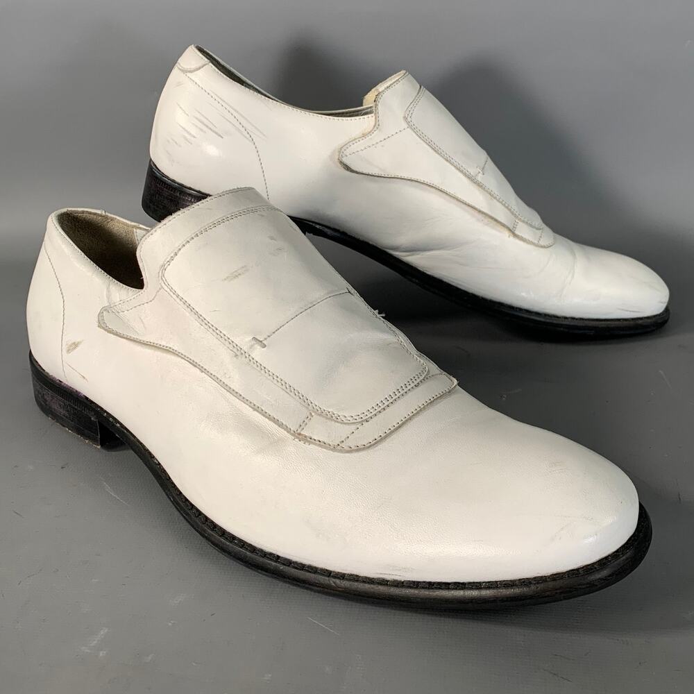 CALVIN KLEIN Size 10.5 White Leather Hook and Loop Closure Lace Up Shoes